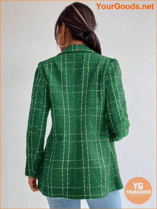 YOURGOODS Women Spring And Autumn Plaid Blazer With Turn-Down Collar, Long Sleeves, Elegant Style - YourGoods Online Shop