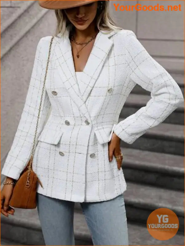 YOURGOODS Women Spring And Autumn Plaid Blazer With Turn-Down Collar, Long Sleeves, Elegant Style - YourGoods Online Shop