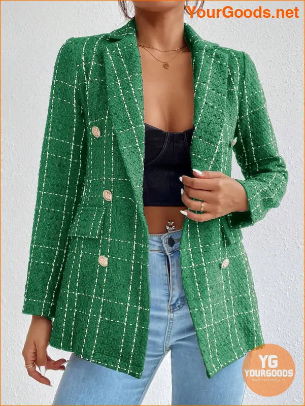 YOURGOODS Women Spring And Autumn Plaid Blazer With Turn-Down Collar, Long Sleeves, Elegant Style - YourGoods Online Shop