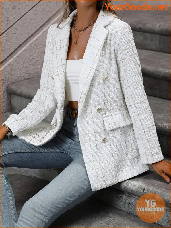 YOURGOODS Women Spring And Autumn Plaid Blazer With Turn-Down Collar, Long Sleeves, Elegant Style - YourGoods Online Shop