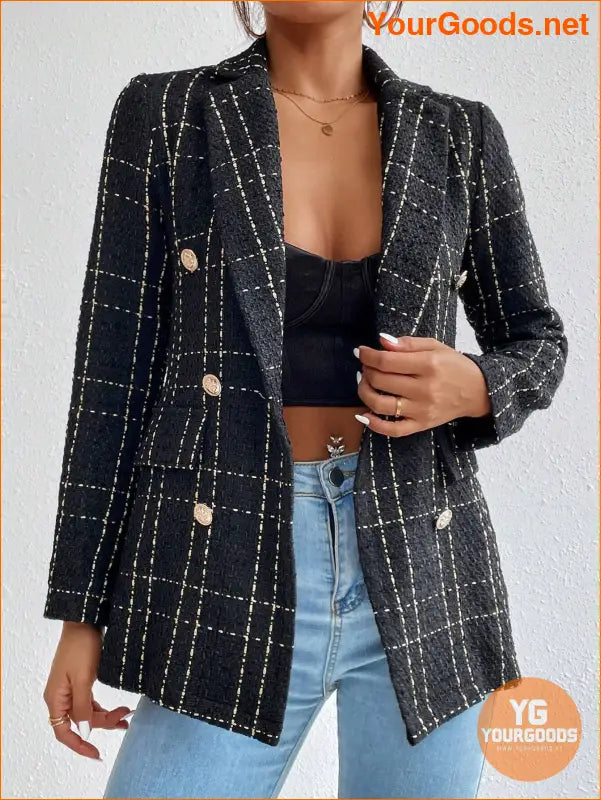 YOURGOODS Women Spring And Autumn Plaid Blazer With Turn-Down Collar, Long Sleeves, Elegant Style - YourGoods Online Shop