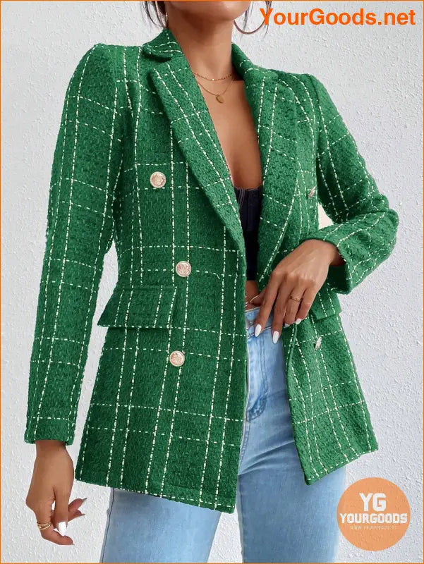 YOURGOODS Women Spring And Autumn Plaid Blazer With Turn-Down Collar, Long Sleeves, Elegant Style - YourGoods Online Shop