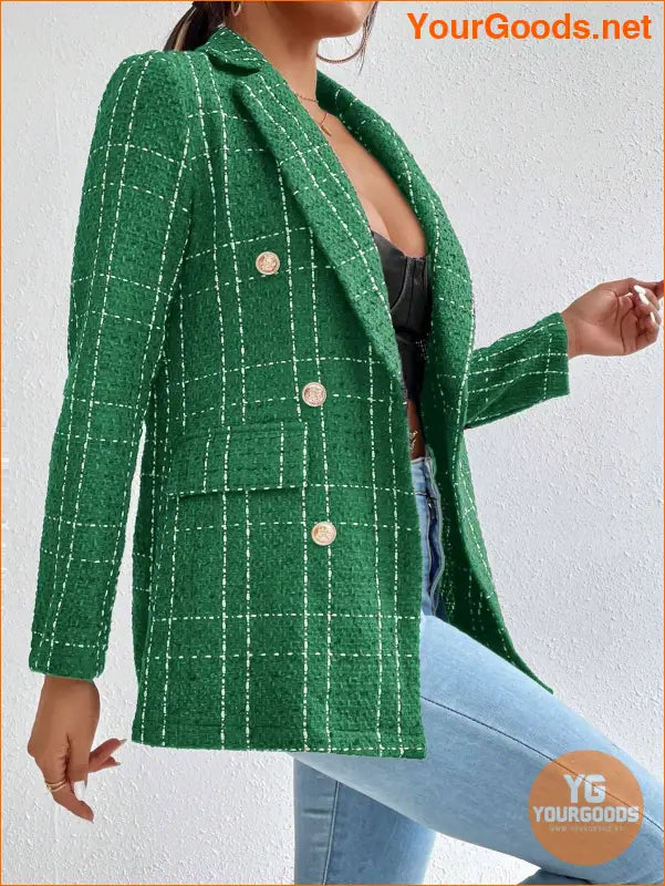 YOURGOODS Women Spring And Autumn Plaid Blazer With Turn-Down Collar, Long Sleeves, Elegant Style - YourGoods Online Shop