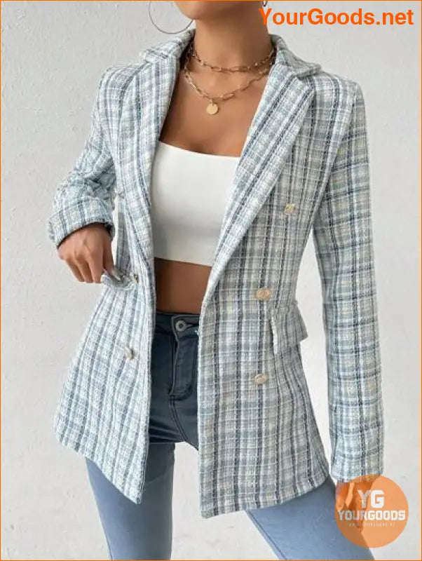 YOURGOODS Women Spring And Autumn Plaid Blazer With Turn-Down Collar, Long Sleeves, Elegant Style - YourGoods Online Shop