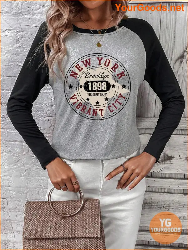 YOURGOODS Womens Essnce Letter Graphic Raglan Tee - YourGoods Online Shop