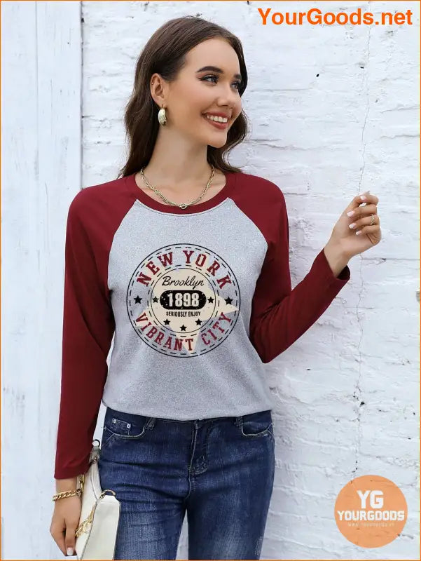 YOURGOODS Womens Essnce Letter Graphic Raglan Tee - YourGoods Online Shop