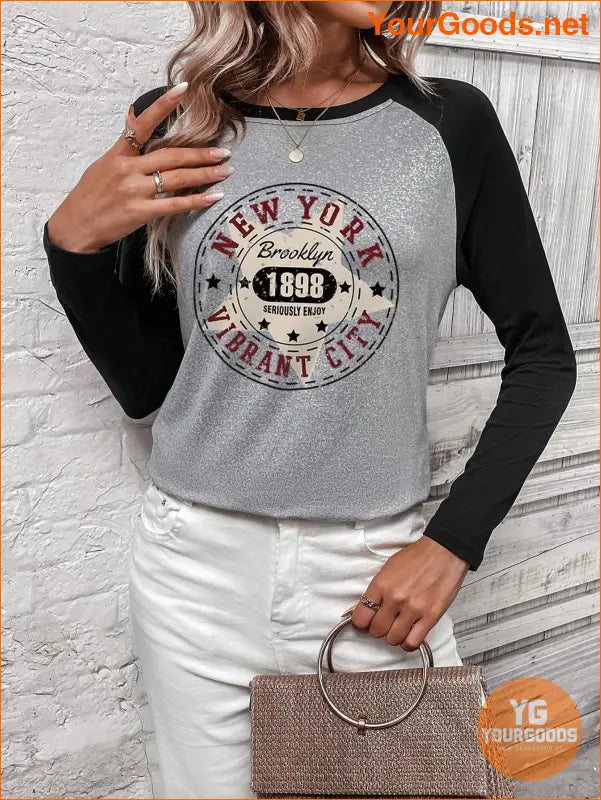 YOURGOODS Womens Essnce Letter Graphic Raglan Tee - YourGoods Online Shop