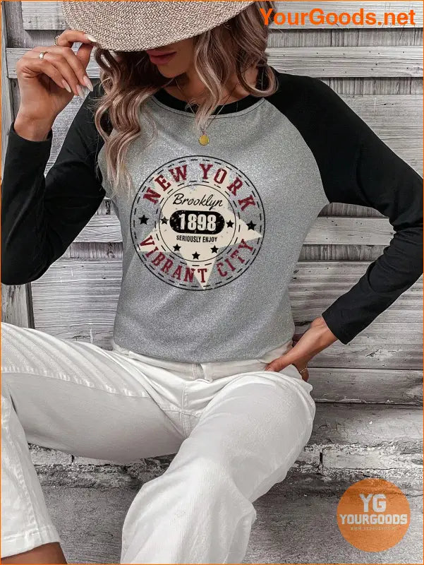 YOURGOODS Womens Essnce Letter Graphic Raglan Tee - YourGoods Online Shop