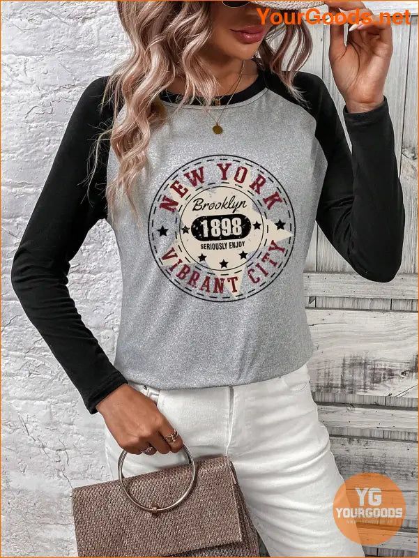 YOURGOODS Womens Essnce Letter Graphic Raglan Tee - YourGoods Online Shop