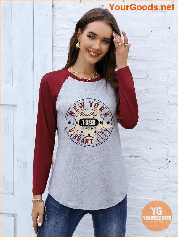 YOURGOODS Womens Essnce Letter Graphic Raglan Tee - YourGoods Online Shop