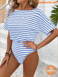 YOURGOODS Women's Fashionable Black & White Stripe Short Sleeve Bodysuit - YourGoods Online Shop