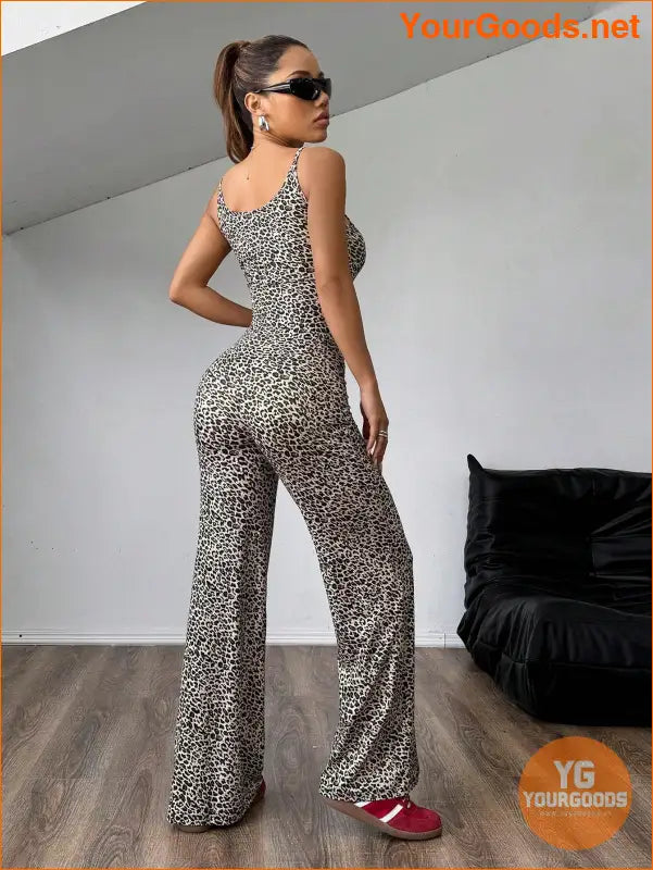 YOURGOODS Women's Fashionable Leopard Print Flare Jumpsuit - YourGoods Online Shop