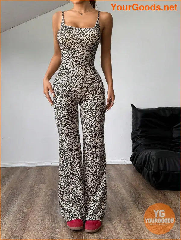 YOURGOODS Women's Fashionable Leopard Print Flare Jumpsuit - YourGoods Online Shop