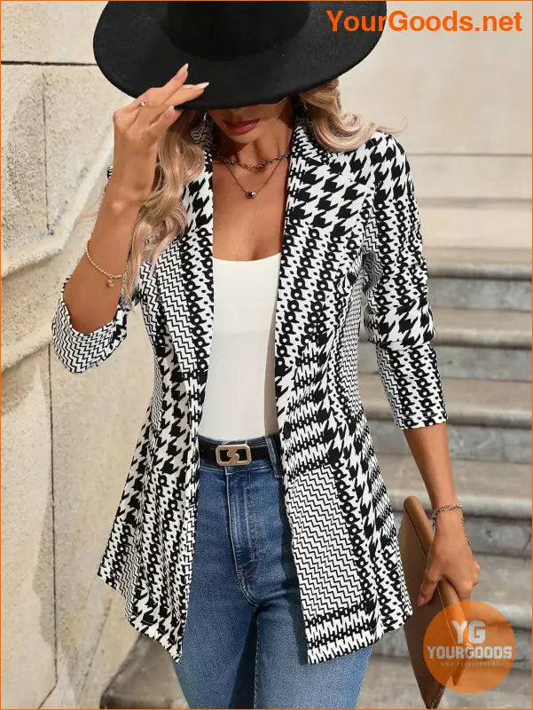 YOURGOODS Women's Houndstooth Check Waist Slimming Blazer Jacket - YourGoods Online Shop