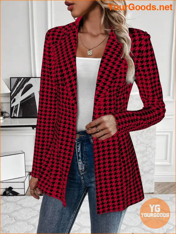 YOURGOODS Women's Houndstooth Check Waist Slimming Blazer Jacket - YourGoods Online Shop