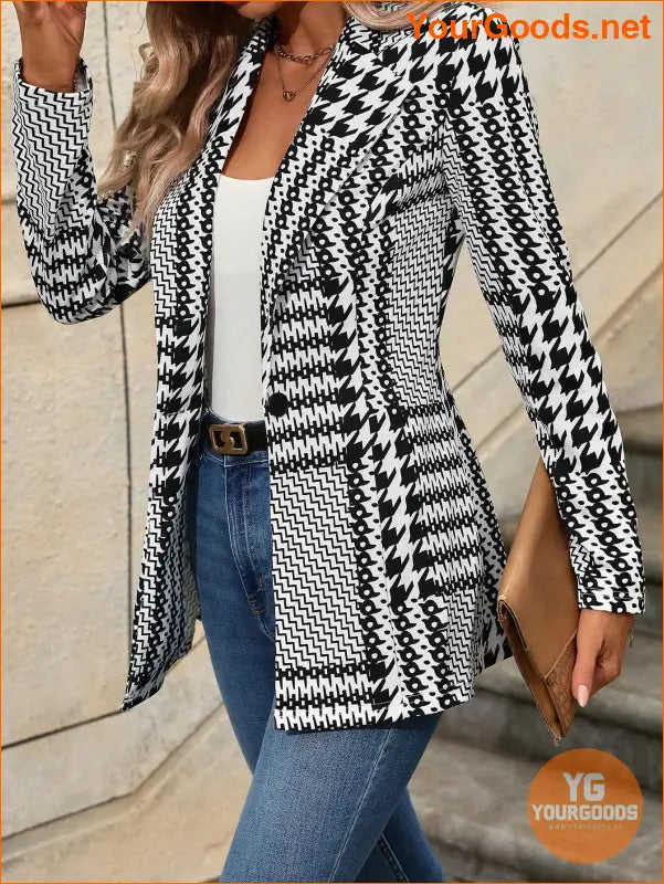 YOURGOODS Women's Houndstooth Check Waist Slimming Blazer Jacket - YourGoods Online Shop