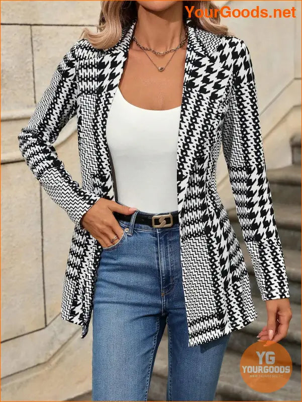 YOURGOODS Women's Houndstooth Check Waist Slimming Blazer Jacket - YourGoods Online Shop