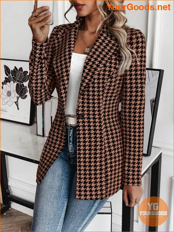 YOURGOODS Women's Houndstooth Check Waist Slimming Blazer Jacket - YourGoods Online Shop