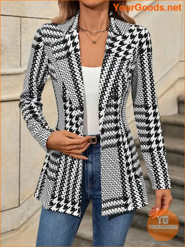 YOURGOODS Women's Houndstooth Check Waist Slimming Blazer Jacket - YourGoods Online Shop