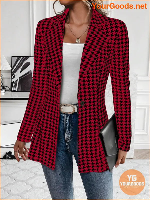 YOURGOODS Women's Houndstooth Check Waist Slimming Blazer Jacket - YourGoods Online Shop