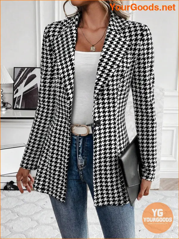 YOURGOODS Women's Houndstooth Check Waist Slimming Blazer Jacket - YourGoods Online Shop