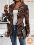 YOURGOODS Women's Houndstooth Check Waist Slimming Blazer Jacket - YourGoods Online Shop