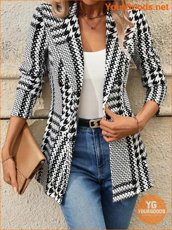 YOURGOODS Women's Houndstooth Check Waist Slimming Blazer Jacket - YourGoods Online Shop