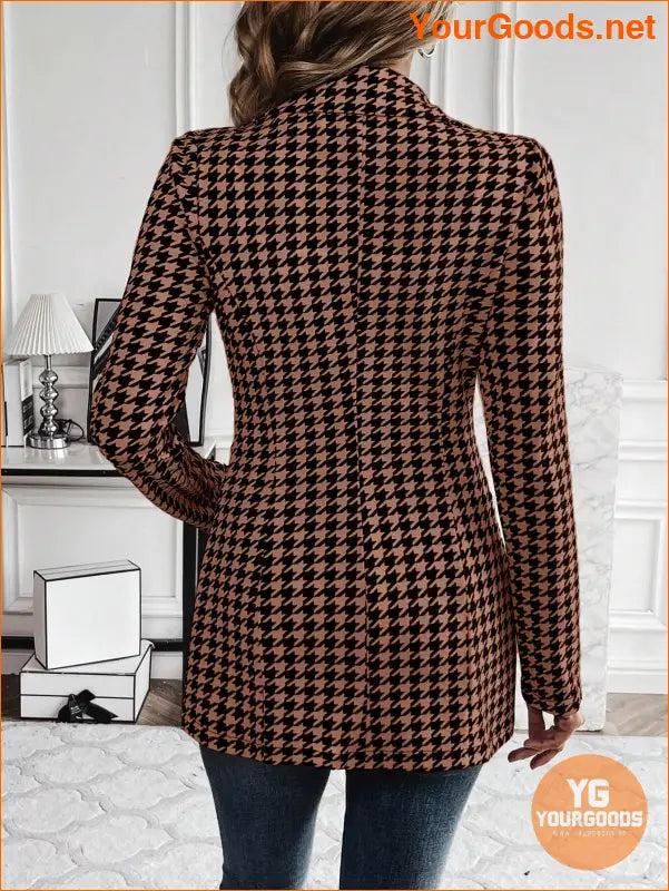 YOURGOODS Women's Houndstooth Check Waist Slimming Blazer Jacket - YourGoods Online Shop