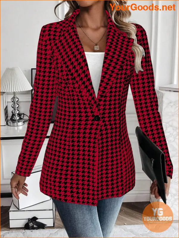 YOURGOODS Women's Houndstooth Check Waist Slimming Blazer Jacket - YourGoods Online Shop