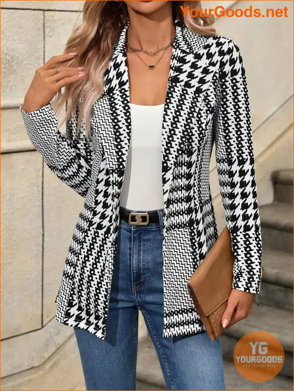 YOURGOODS Women's Houndstooth Check Waist Slimming Blazer Jacket - YourGoods Online Shop