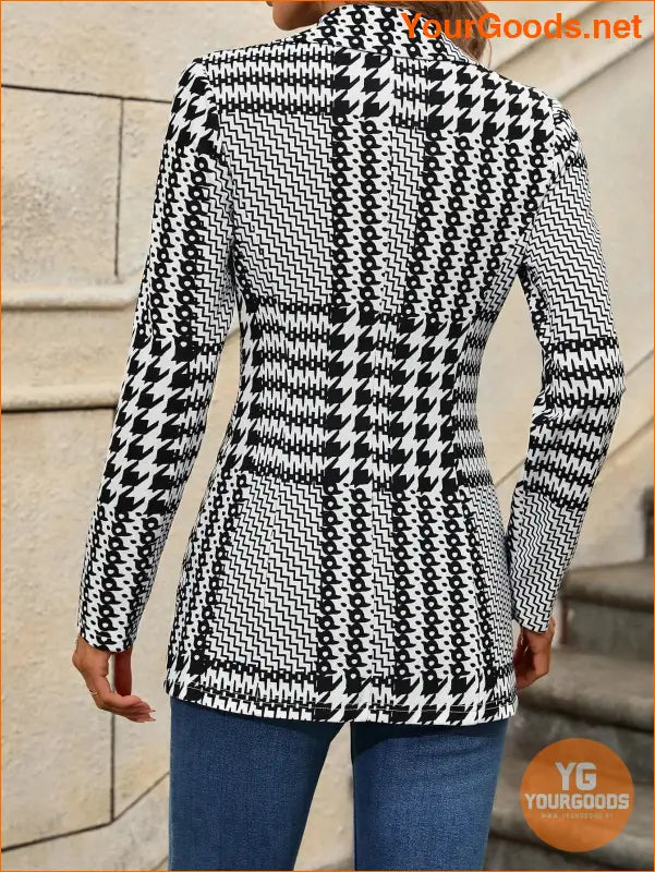 YOURGOODS Women's Houndstooth Check Waist Slimming Blazer Jacket - YourGoods Online Shop