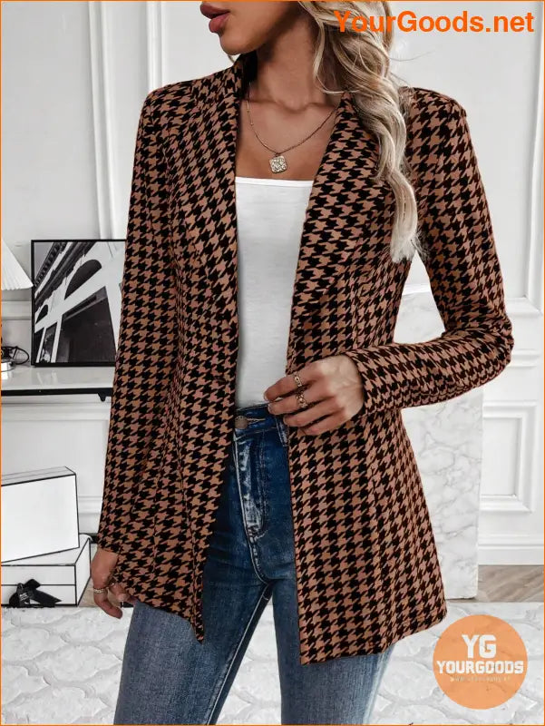 YOURGOODS Women's Houndstooth Check Waist Slimming Blazer Jacket - YourGoods Online Shop