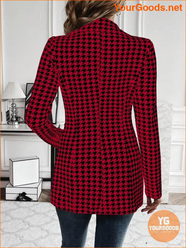 YOURGOODS Women's Houndstooth Check Waist Slimming Blazer Jacket - YourGoods Online Shop