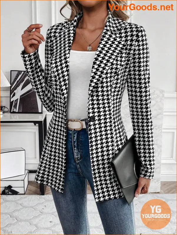 YOURGOODS Women's Houndstooth Check Waist Slimming Blazer Jacket - YourGoods Online Shop