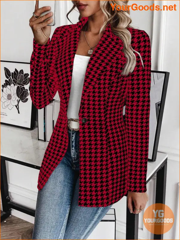 YOURGOODS Women's Houndstooth Check Waist Slimming Blazer Jacket - YourGoods Online Shop