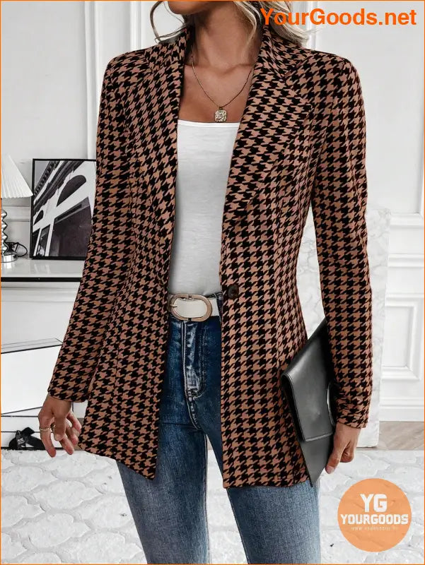 YOURGOODS Women's Houndstooth Check Waist Slimming Blazer Jacket - YourGoods Online Shop