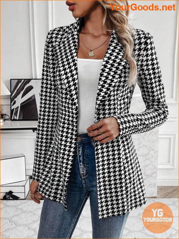 YOURGOODS Women's Houndstooth Check Waist Slimming Blazer Jacket - YourGoods Online Shop