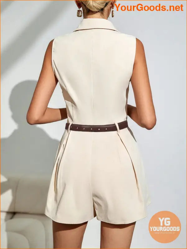 YOURGOODS Women's Khaki Pleated Short Wide Leg Jumpsuit,Belt Not Included - YourGoods Online Shop