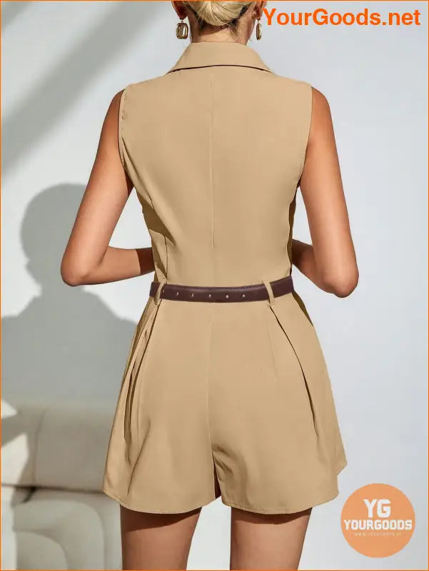 YOURGOODS Women's Khaki Pleated Short Wide Leg Jumpsuit,Belt Not Included - YourGoods Online Shop