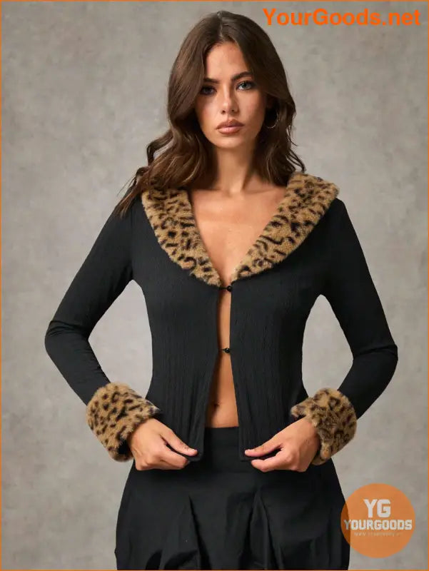 YOURGOODS Women's Leopard Patchwork Turndown Collar Long Sleeve Fashionable Jacket - YourGoods Online Shop