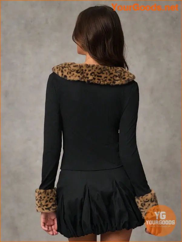 YOURGOODS Women's Leopard Patchwork Turndown Collar Long Sleeve Fashionable Jacket - YourGoods Online Shop