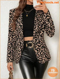 YOURGOODS Women's Leopard Print Long Sleeve Metallic Zipper Asymmetrical Regular Jacket - YourGoods Online Shop