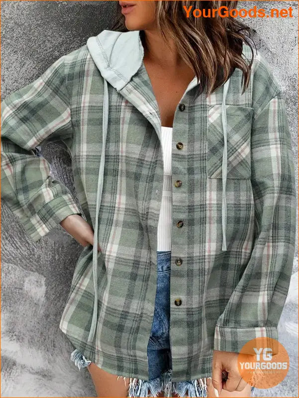 YOURGOODS Women's Plaid Long Sleeve Regular Hooded Jacket - YourGoods Online Shop