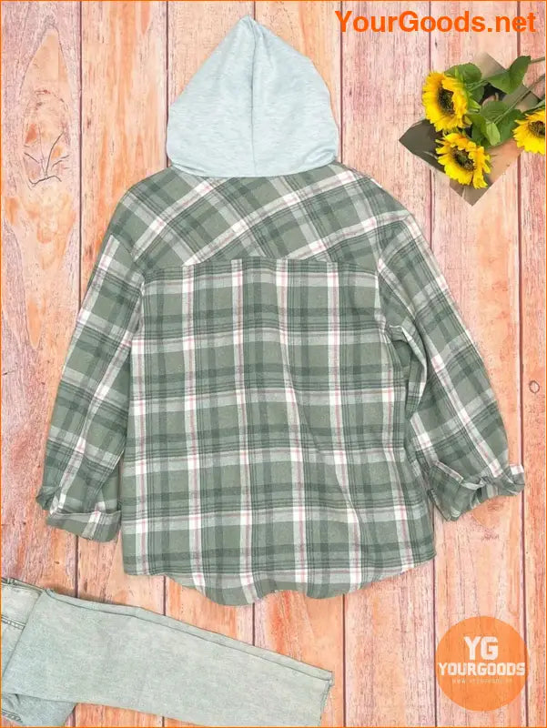 YOURGOODS Women's Plaid Long Sleeve Regular Hooded Jacket - YourGoods Online Shop