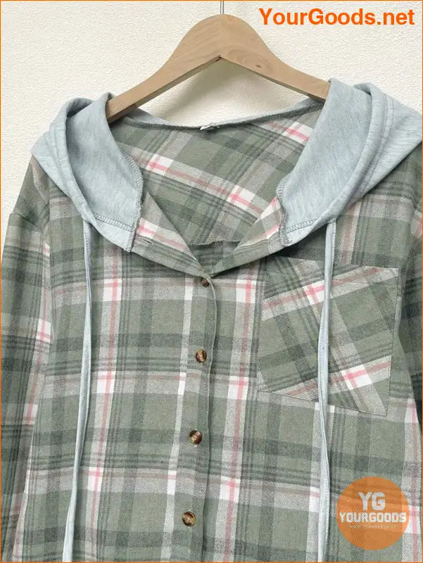 YOURGOODS Women's Plaid Long Sleeve Regular Hooded Jacket - YourGoods Online Shop