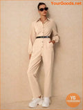 YOURGOODS Women's Solid Button Down Jumpsuit With Pockets And Tapered Legs - YourGoods Online Shop