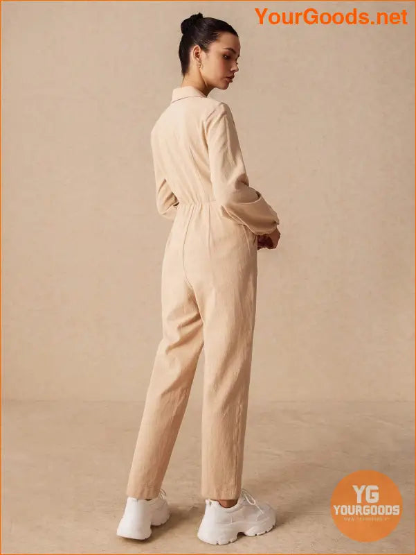 YOURGOODS Women's Solid Button Down Jumpsuit With Pockets And Tapered Legs - YourGoods Online Shop