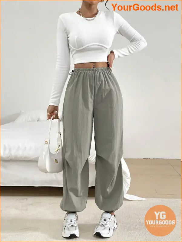 YOURGOODS Womens Solid Color Casual Drawstring Palazzo Pants - YourGoods Online Shop