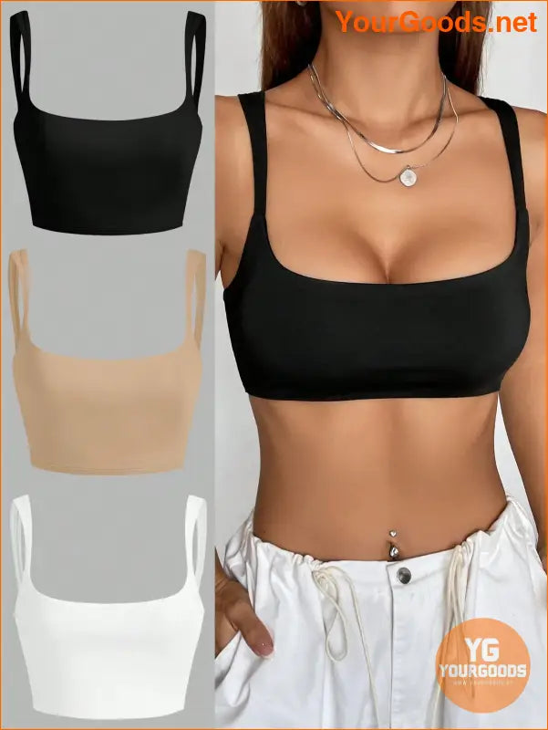 YOURGOODS Womens Solid Color Crop Top Set - YourGoods Online Shop