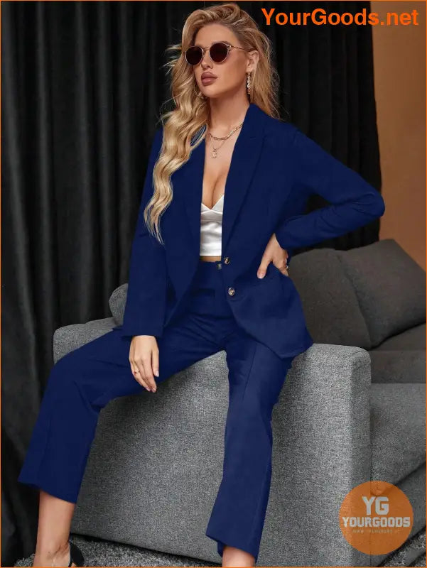 YOURGOODS Women's Solid Color Suit With Notched Collar Single-Breasted Long Sleeve Suit Jacket And Pants - YourGoods Online Shop